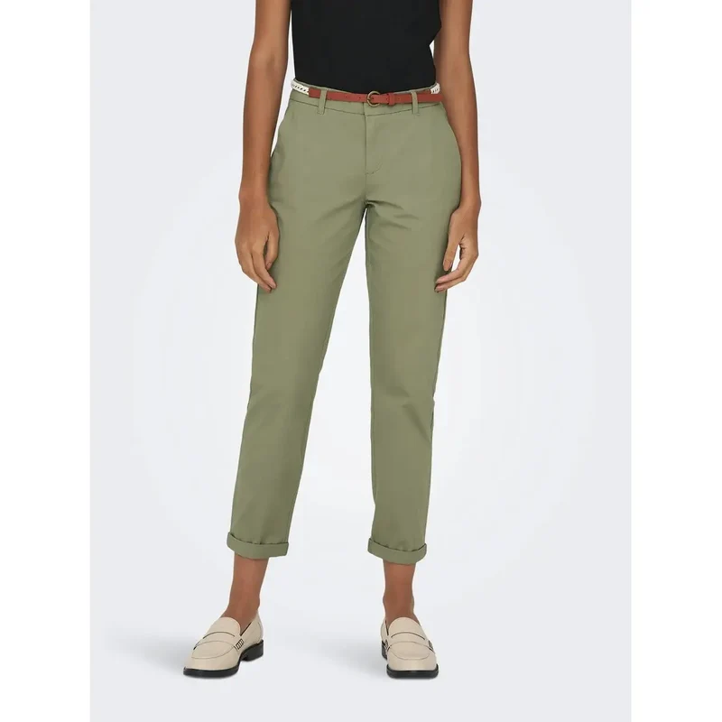 Only Damen Baumwollhosen Grün Slim Fit Reißverschluss Knopf 15218519