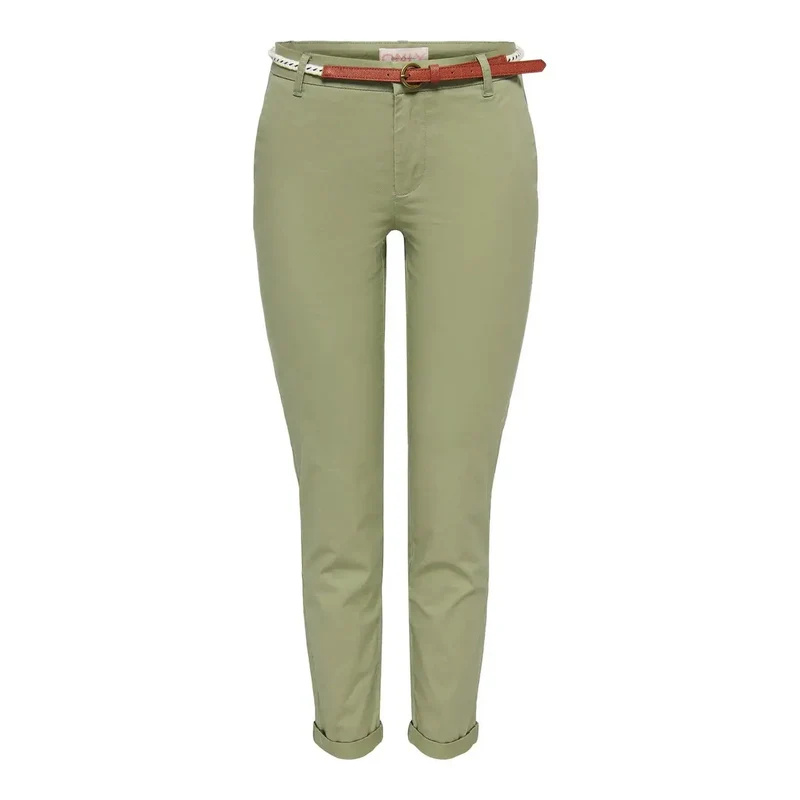 Only Damen Baumwollhosen Grün Slim Fit Reißverschluss Knopf 15218519