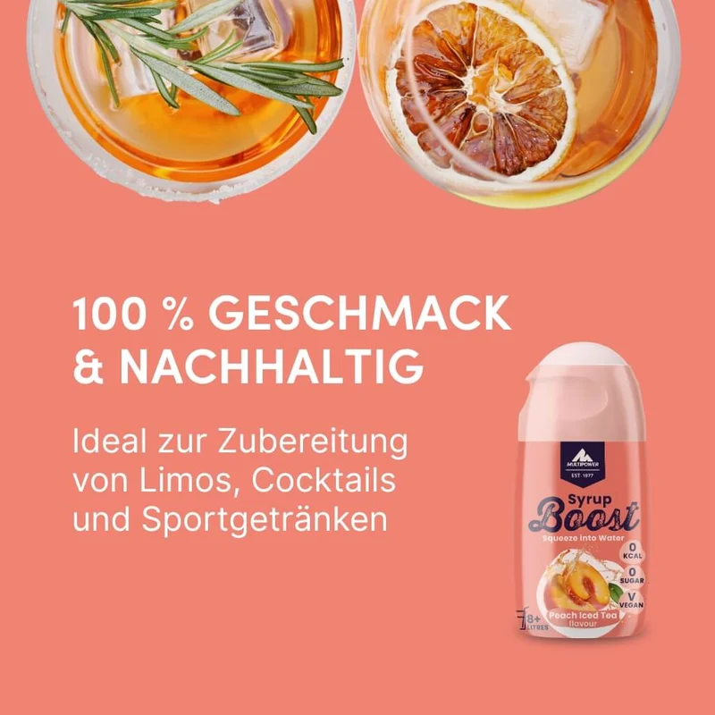 Eistee Pfirsich Getränkesirup ohne Zucker | Syrup Boost Probierpaket (4x65ml)