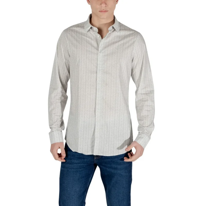 Armani Exchange Herren Schwarz Geometrisches Langarmhemd aus Baumwolle