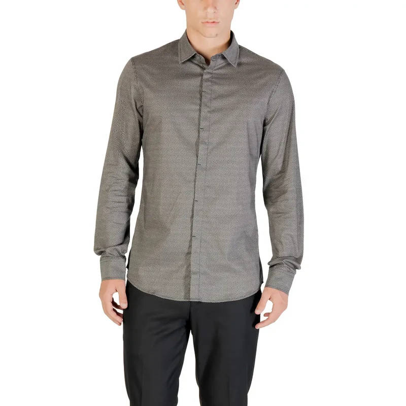 Armani Exchange Herren Schwarz Geometrisches Langarmhemd aus Baumwolle