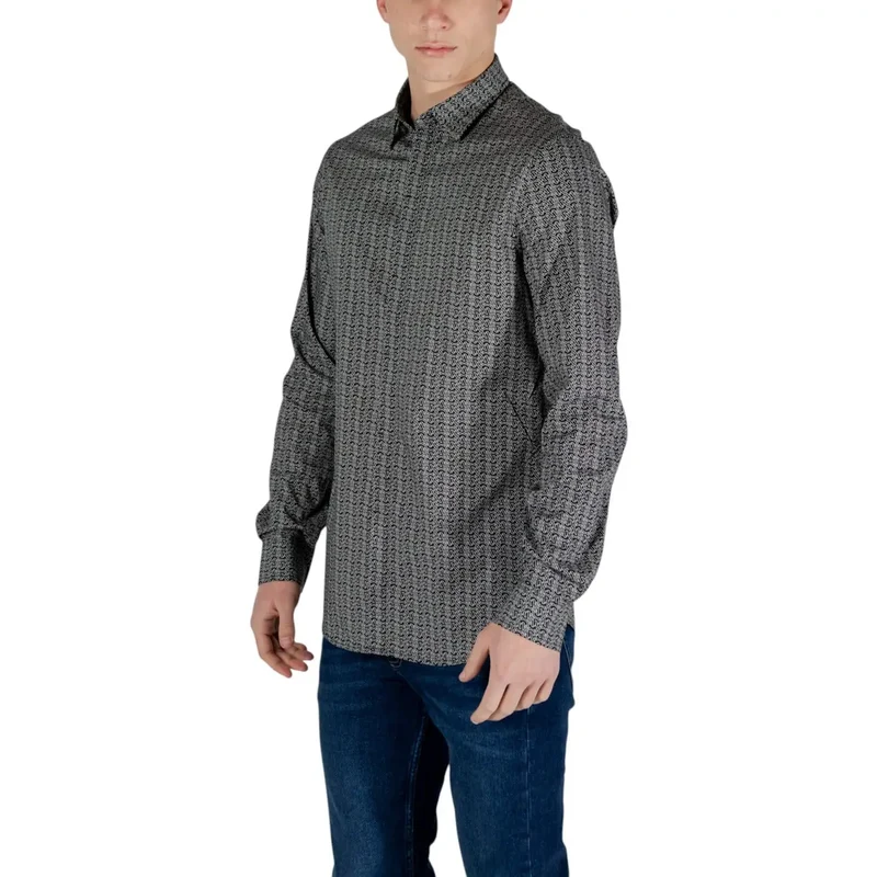 Armani Exchange Herren Schwarz Geometrisches Langarmhemd aus Baumwolle