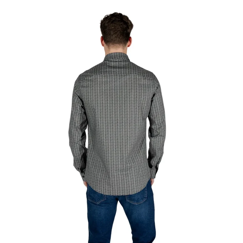 Armani Exchange Herren Schwarz Geometrisches Langarmhemd aus Baumwolle