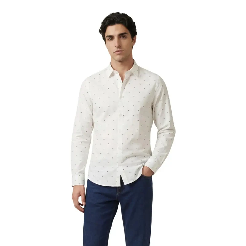 Armani Exchange Herren Schwarz Geometrisches Langarmhemd aus Baumwolle