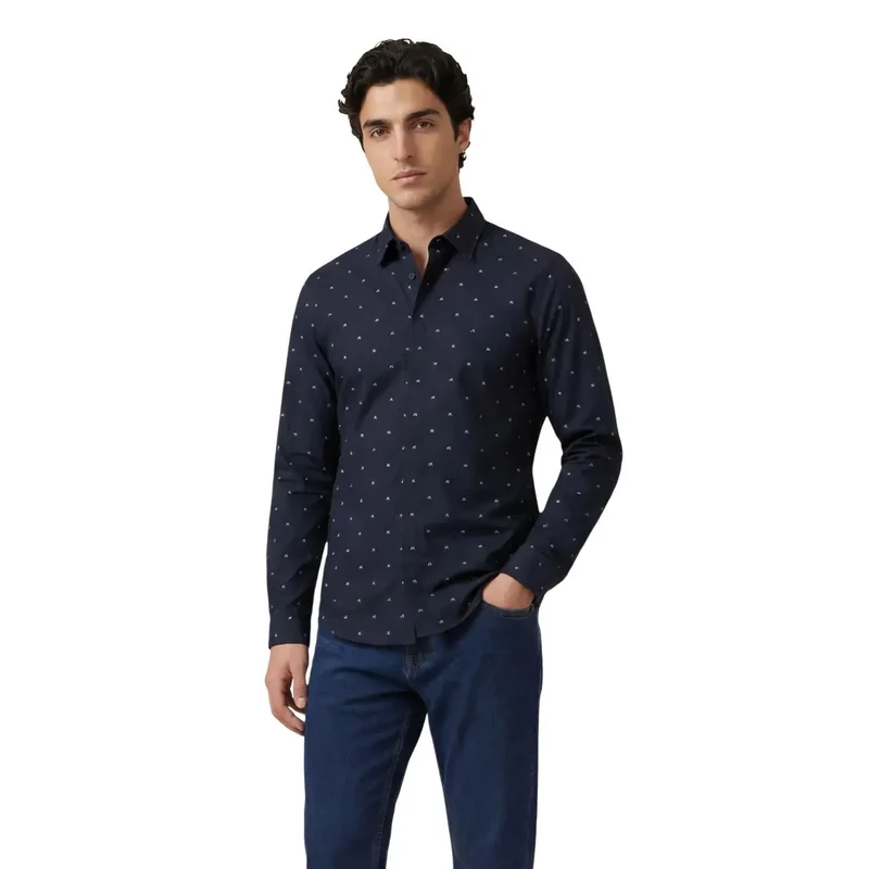 Armani Exchange Herren Schwarz Geometrisches Langarmhemd aus Baumwolle