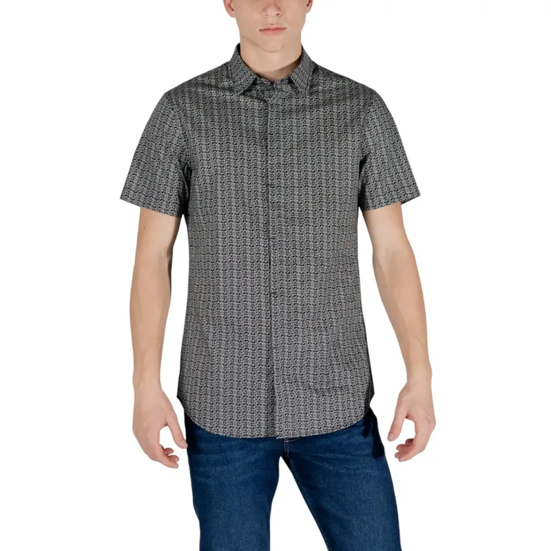 Armani Exchange Beige Geometrisches Kurzarmhemd für Männer