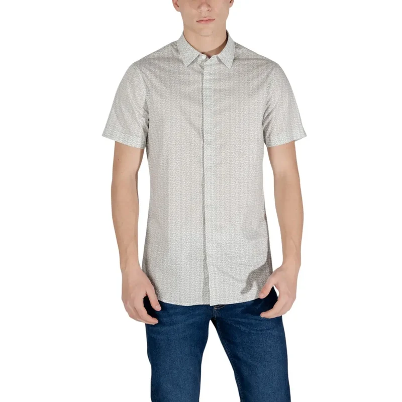Armani Exchange Beige Geometrisches Kurzarmhemd für Männer