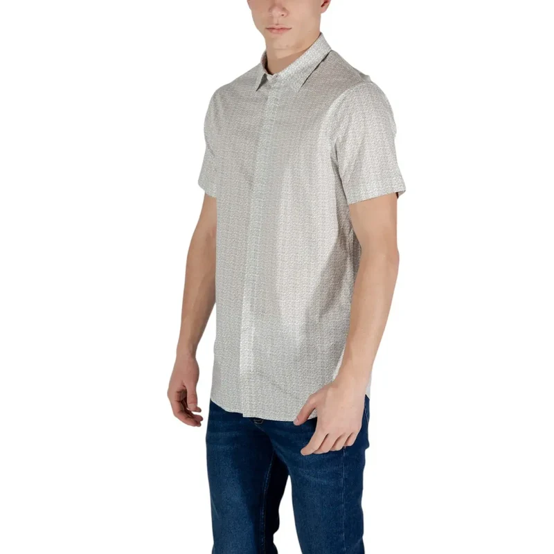 Armani Exchange Beige Geometrisches Kurzarmhemd für Männer