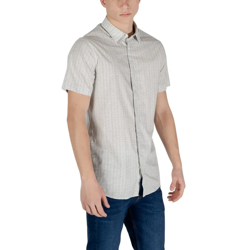 Armani Exchange Beige Geometrisches Kurzarmhemd für Männer