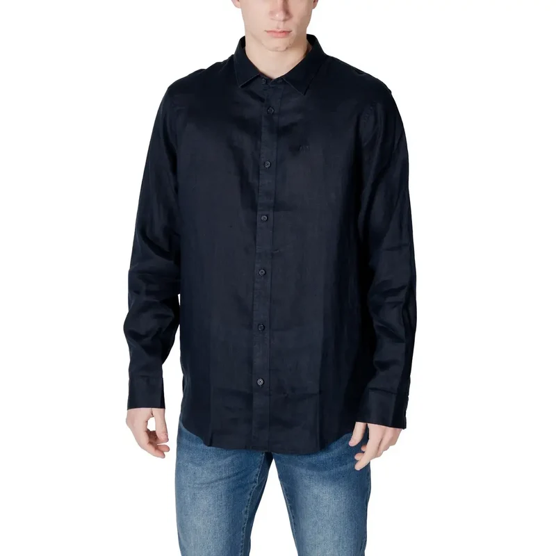 Armani Exchange Männer Blau Einfarbiges Leinenhemd Frühling Sommer