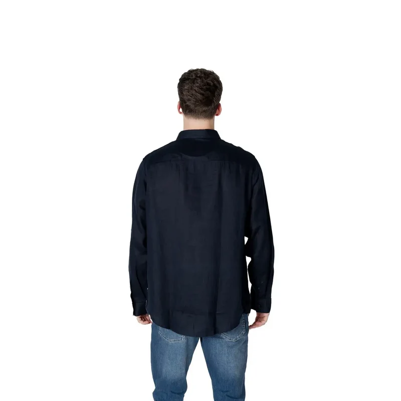Armani Exchange Männer Blau Einfarbiges Leinenhemd Frühling Sommer