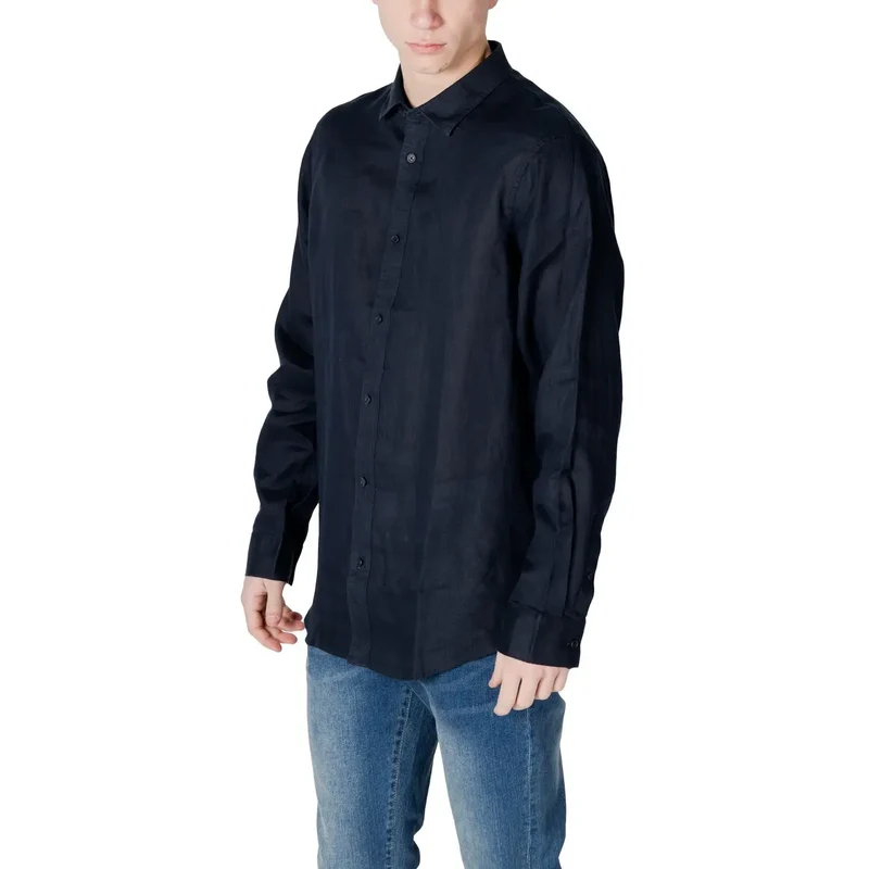 Armani Exchange Männer Blau Einfarbiges Leinenhemd Frühling Sommer
