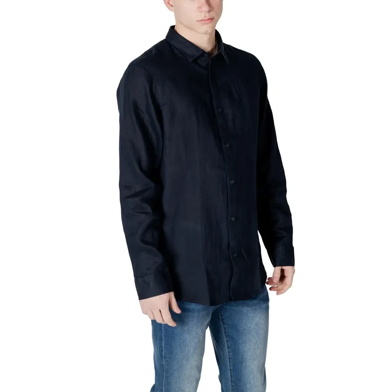 Armani Exchange Männer Blau Einfarbiges Leinenhemd Frühling Sommer