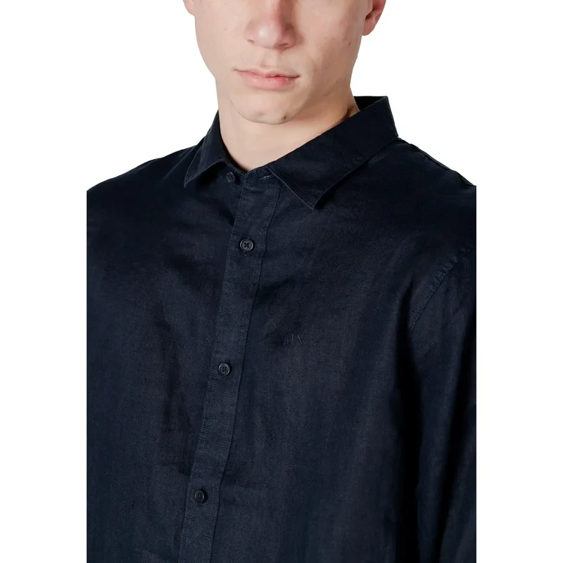 Armani Exchange Männer Blau Einfarbiges Leinenhemd Frühling Sommer