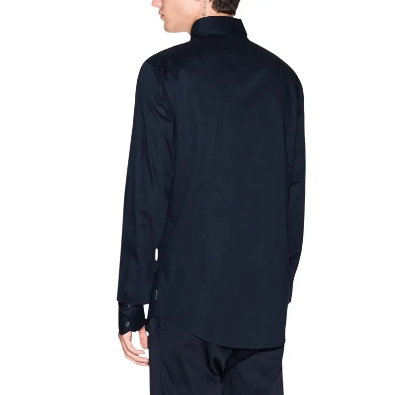 Armani Exchange Herren Klassisch Blau Langarm Frühling Sommer Knopfhemd