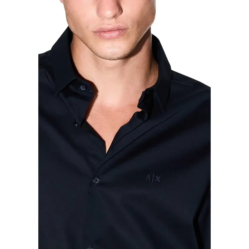 Armani Exchange Herren Klassisch Blau Langarm Frühling Sommer Knopfhemd