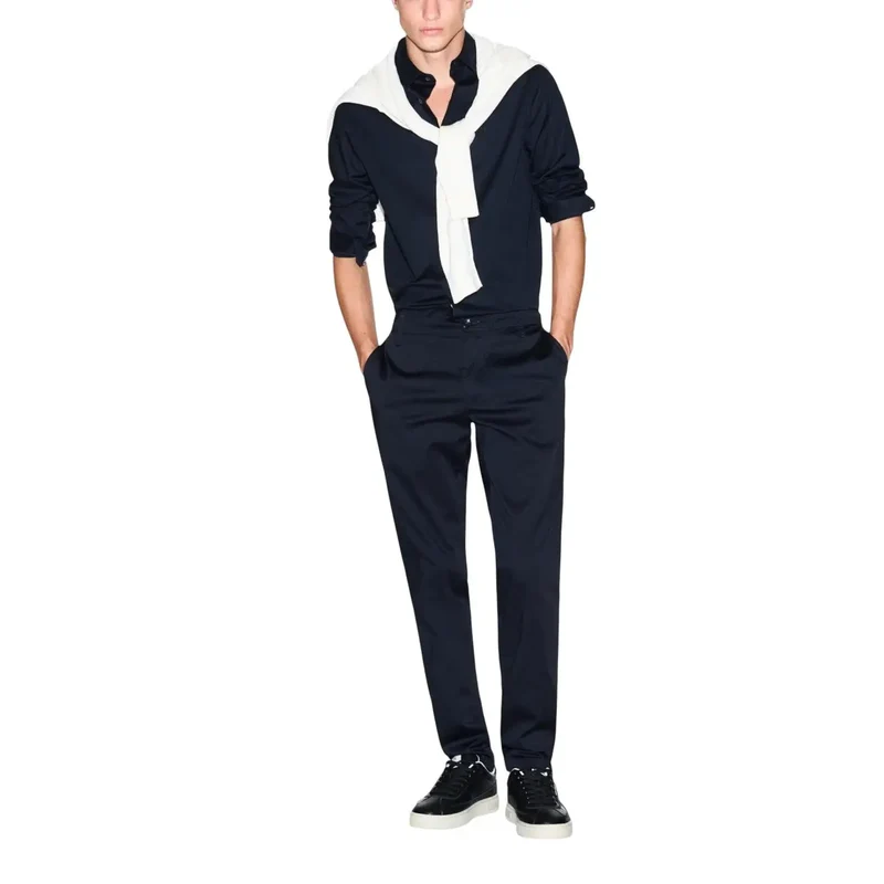Armani Exchange Herren Klassisch Blau Langarm Frühling Sommer Knopfhemd