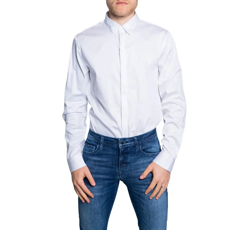Armani Exchange Herren Klassisch Blau Langarm Frühling Sommer Knopfhemd