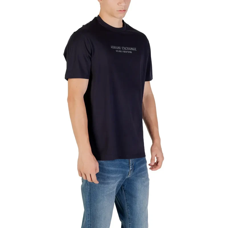 Armani Exchange Blau bedrucktes Baumwoll-T-Shirt für Männer