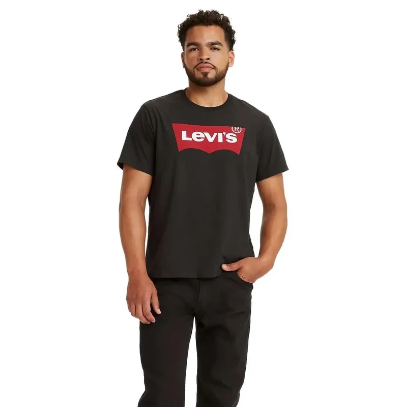 Levis Männer Schwarz Bedruckt Baumwolle Rundhalsausschnitt T Shirt
