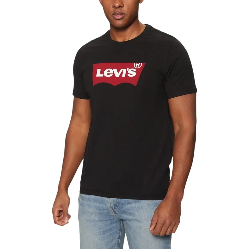 Levis Männer Schwarz Bedruckt Baumwolle Rundhalsausschnitt T Shirt