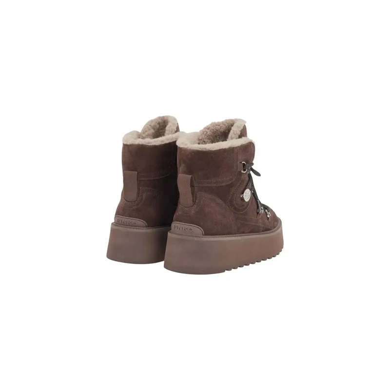Pinko Damen-Leder-Ankle-Tops Boots Braune Schnürsenkel