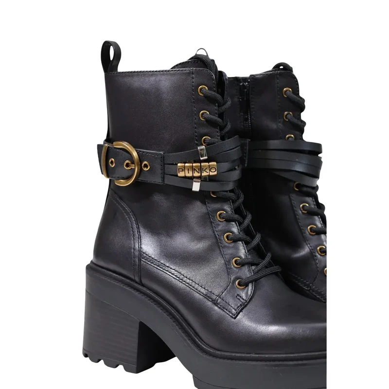 Pinko Damen-Leder-Ankle-Tops Boots Schwarzer Blockabsatz