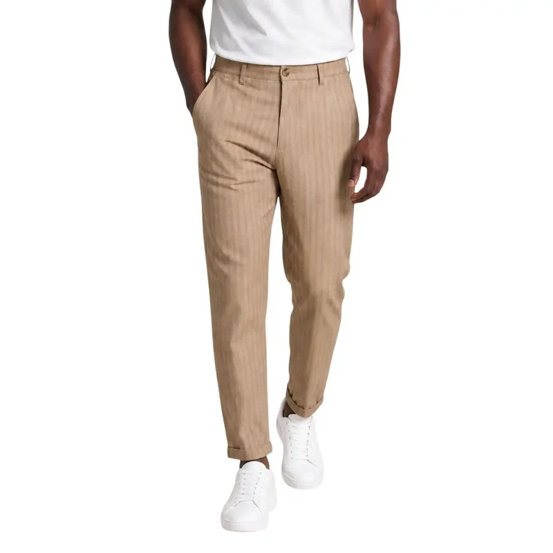 Hydra Herren Beige gestreifte Baumwollhose