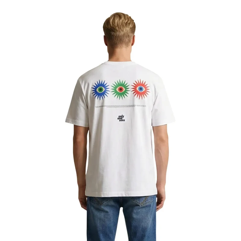 Only & Sons Herren T-Shirt Weiß Bio-Baumwolle Print Größe M