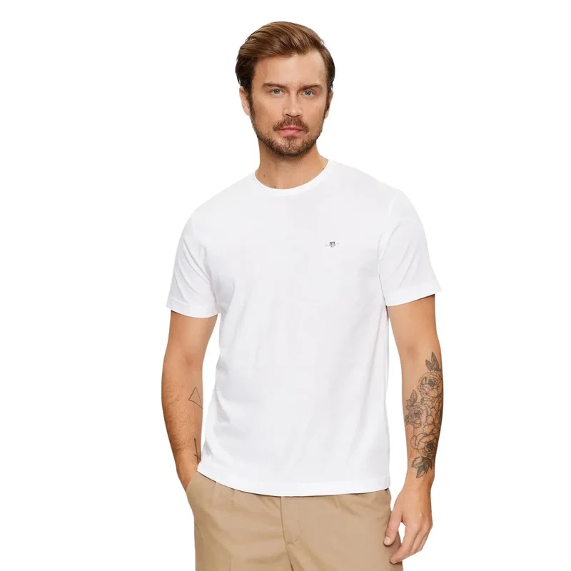 Gant Herren T-Shirt Weiß Rundhals Kurzarm 100% Baumwolle
