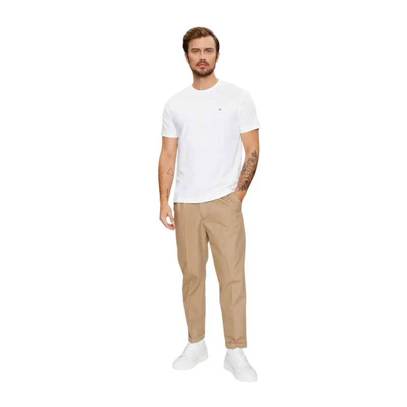 Gant Herren T-Shirt Weiß Rundhals Kurzarm 100% Baumwolle