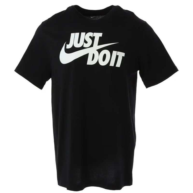 Nike Schwarzes Kurzarm-T-Shirt mit weißem Logo und Just Do It Druck