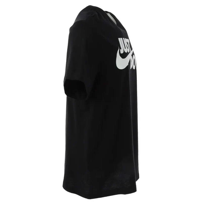 Nike Schwarzes Kurzarm-T-Shirt mit weißem Logo und Just Do It Druck