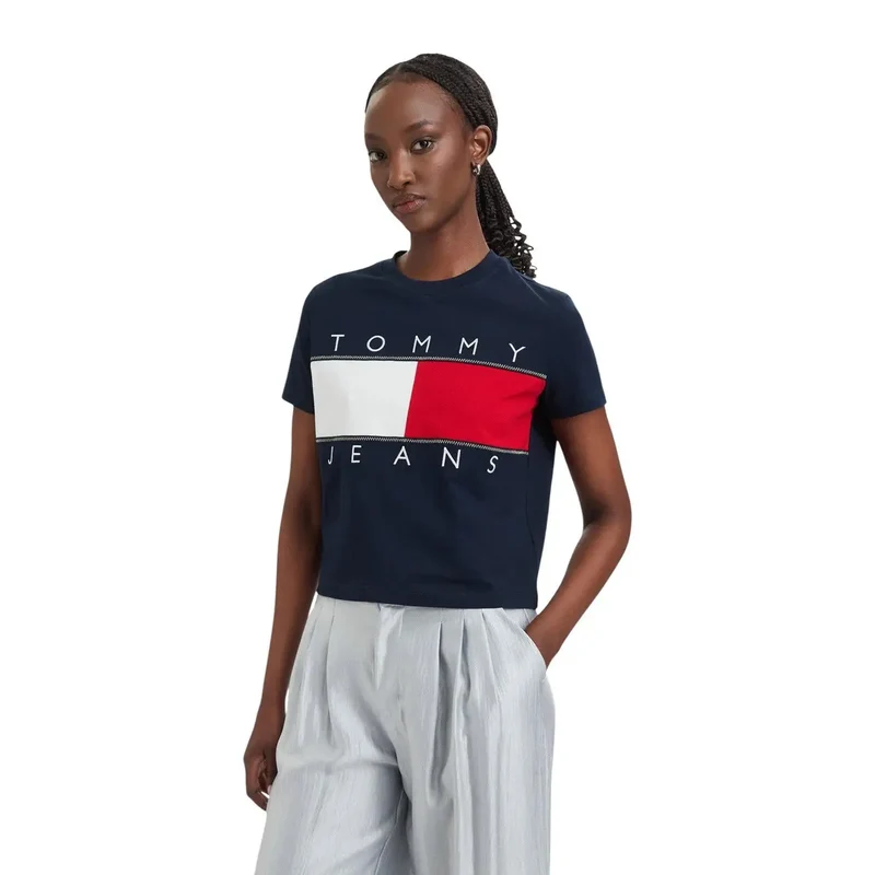 Tommy Hilfiger Jeans für Damen, blauer T-Shirt aus Bio-Baumwolle