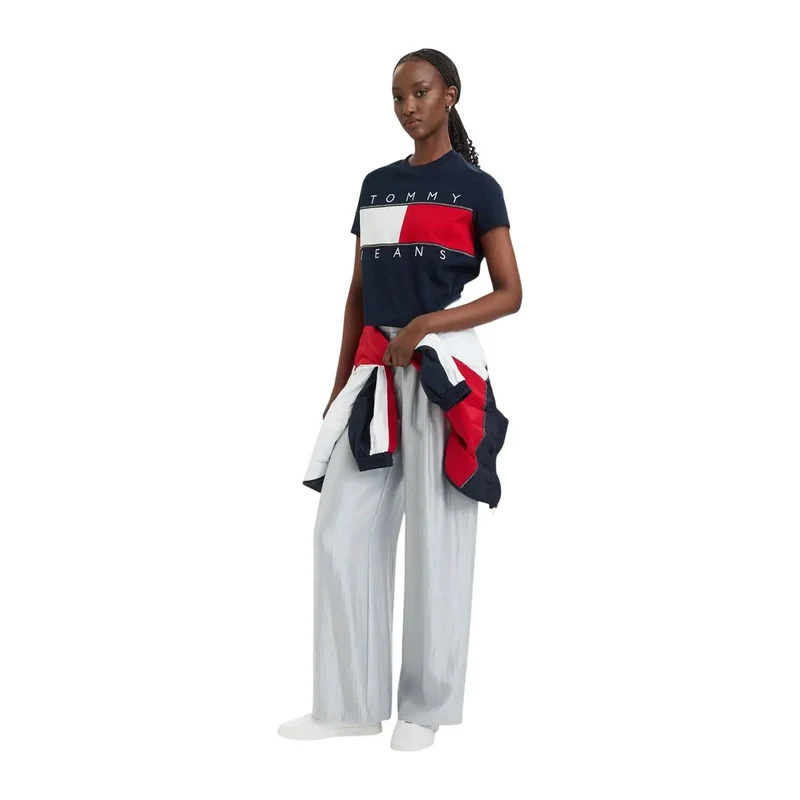 Tommy Hilfiger Jeans für Damen, blauer T-Shirt aus Bio-Baumwolle