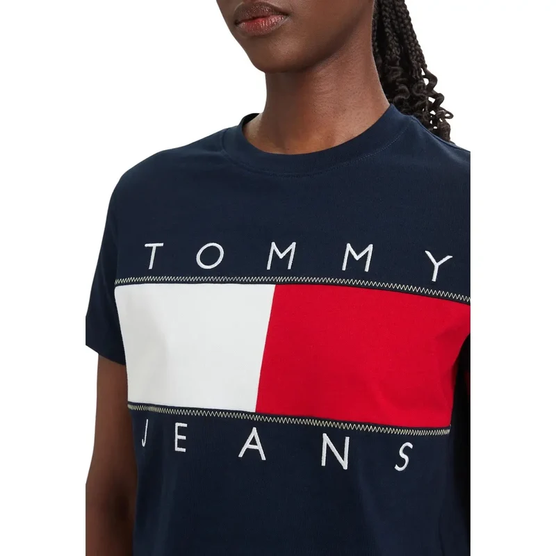 Tommy Hilfiger Jeans für Damen, blauer T-Shirt aus Bio-Baumwolle