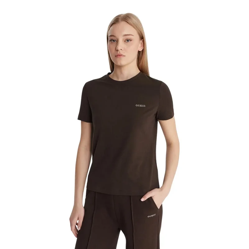 Guess Active Damen braunes Baumwoll-Tracey-Shirt mit kurzen Ärmeln