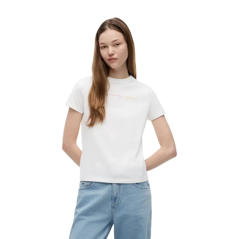 Tommy Hilfiger Damen Weißes T-Shirt aus Bio-Baumwolle, Kurzarm