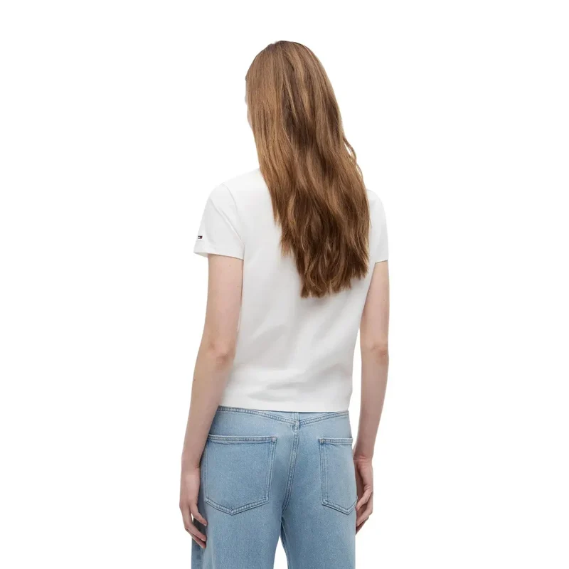 Tommy Hilfiger Damen Weißes T-Shirt aus Bio-Baumwolle, Kurzarm