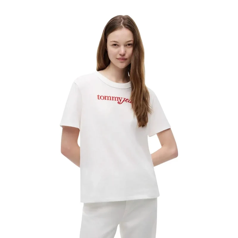 Tommy Hilfiger Damen Weißes T-Shirt aus Bio-Baumwolle