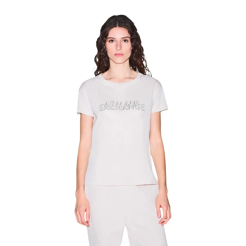 Armani Exchange Damen Beige Baumwoll Rundhals T-Shirt