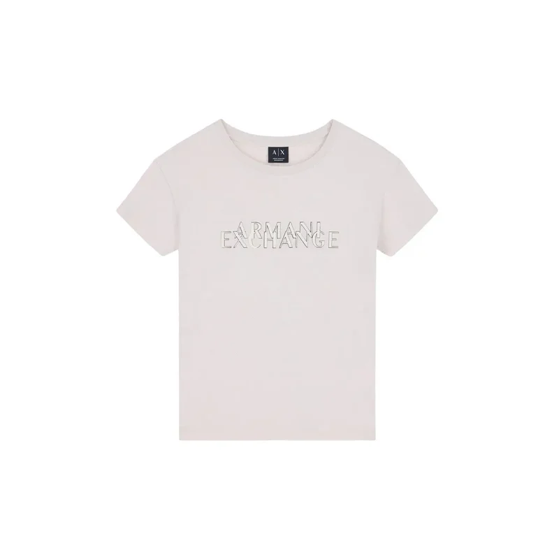 Armani Exchange Damen Beige Baumwoll Rundhals T-Shirt