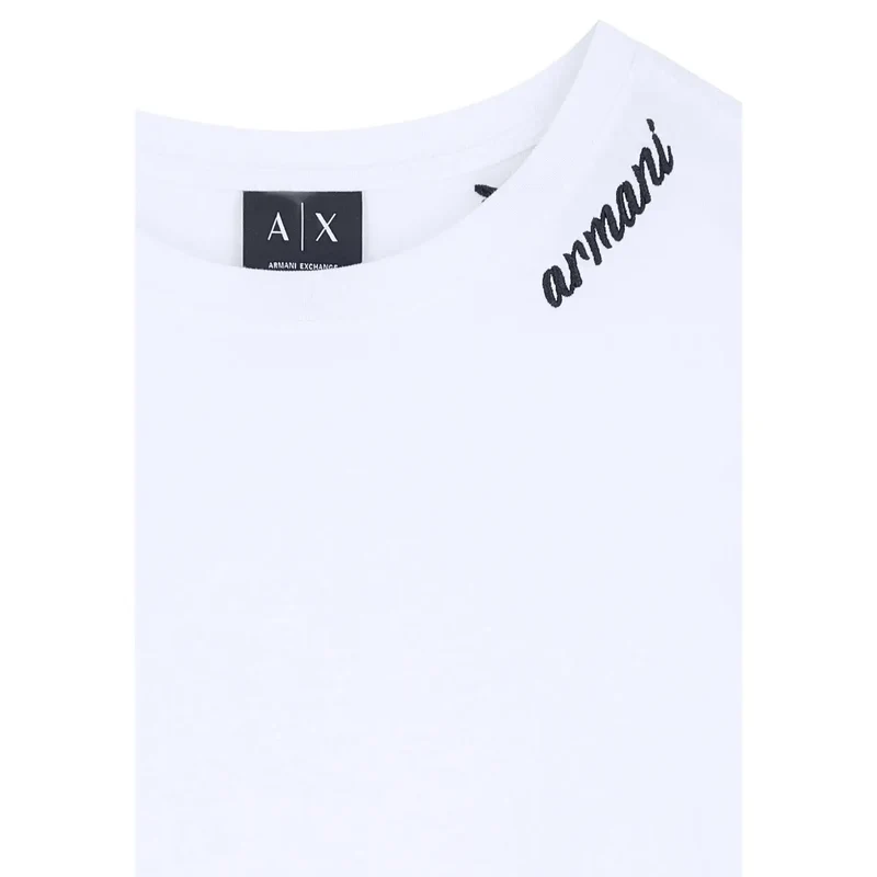 Armani Exchange Damen Weißes Baumwoll-Shirt mit Rundhalsausschnitt