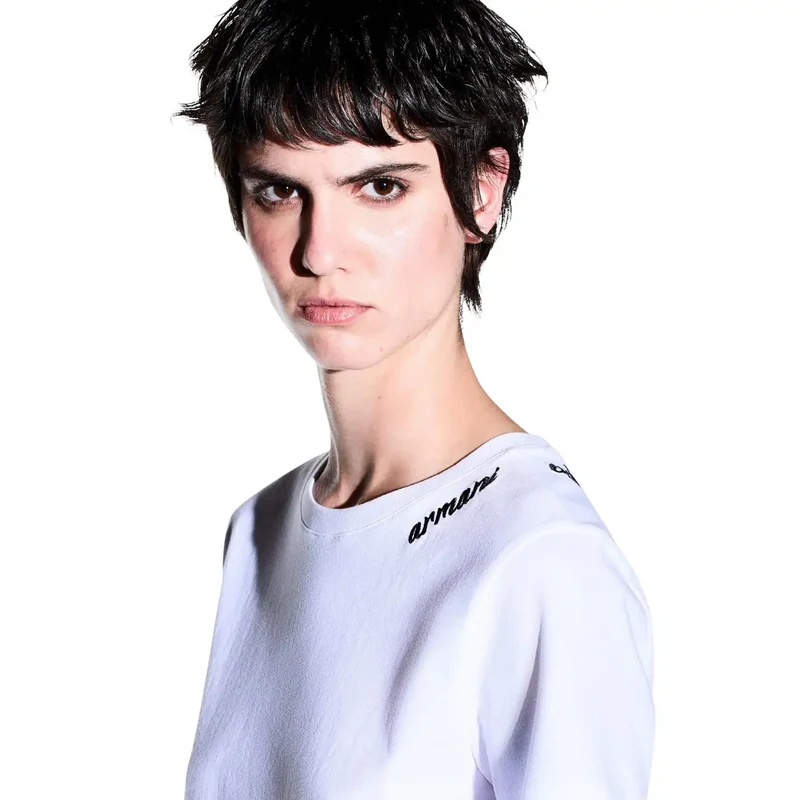 Armani Exchange Damen Weißes Baumwoll-Shirt mit Rundhalsausschnitt