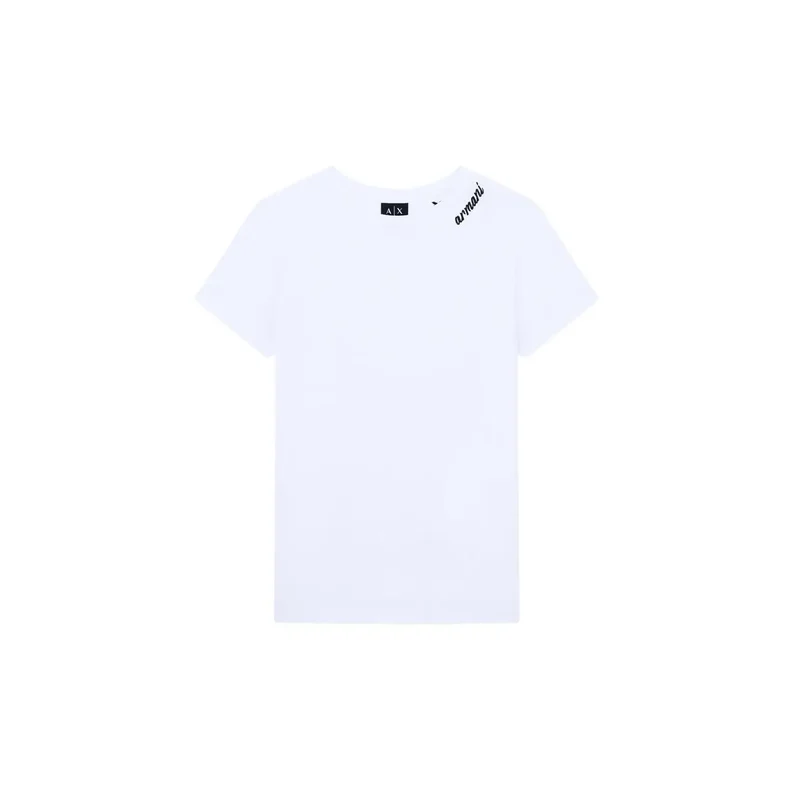 Armani Exchange Damen Weißes Baumwoll-Shirt mit Rundhalsausschnitt