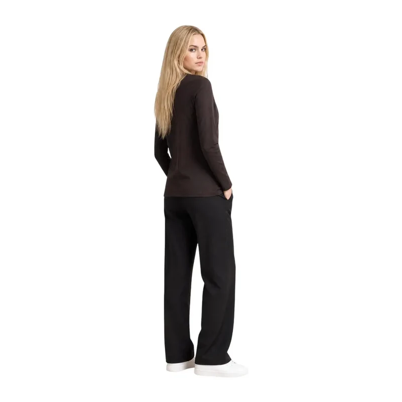 Armani Exchange Damen T-Shirt aus brauner Baumwolle mit langem Schnitt und rundem Halsausschnitt