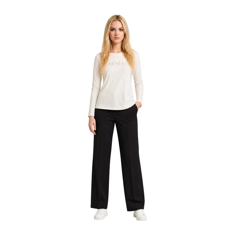Armani Exchange Damen Beige Baumwoll-T-Shirt mit Strass