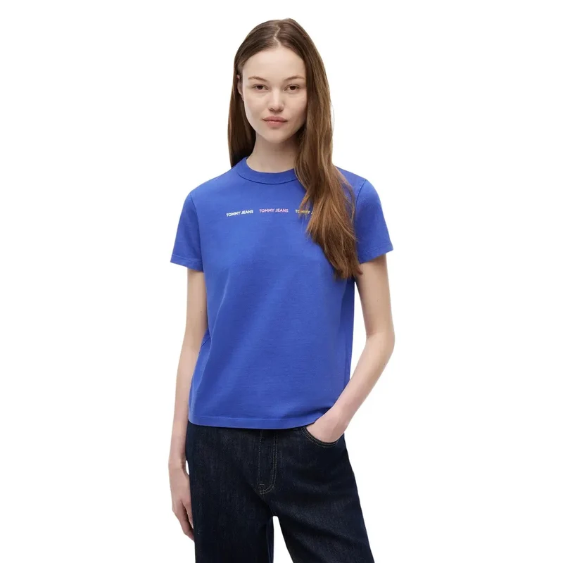Tommy Hilfiger Jeans Damen Blaue T-Shirt aus Bio-Baumwolle