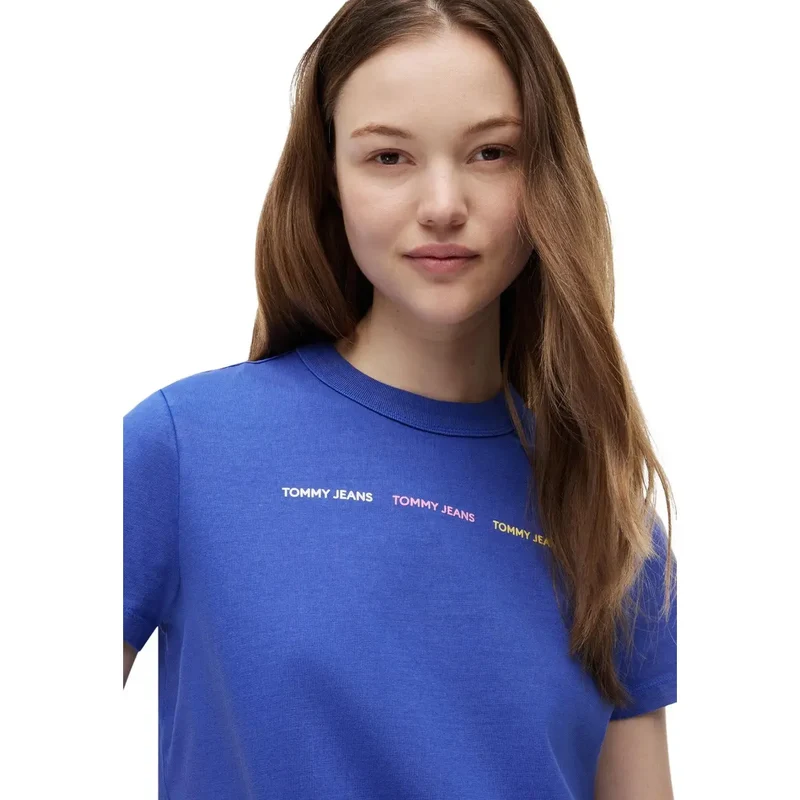 Tommy Hilfiger Jeans Damen Blaue T-Shirt aus Bio-Baumwolle