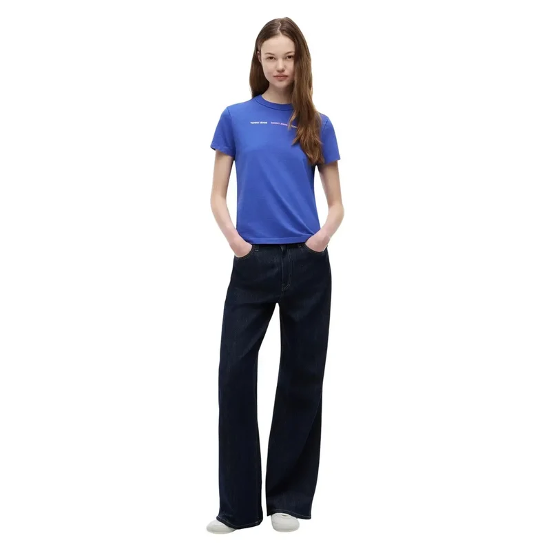 Tommy Hilfiger Jeans Damen Blaue T-Shirt aus Bio-Baumwolle